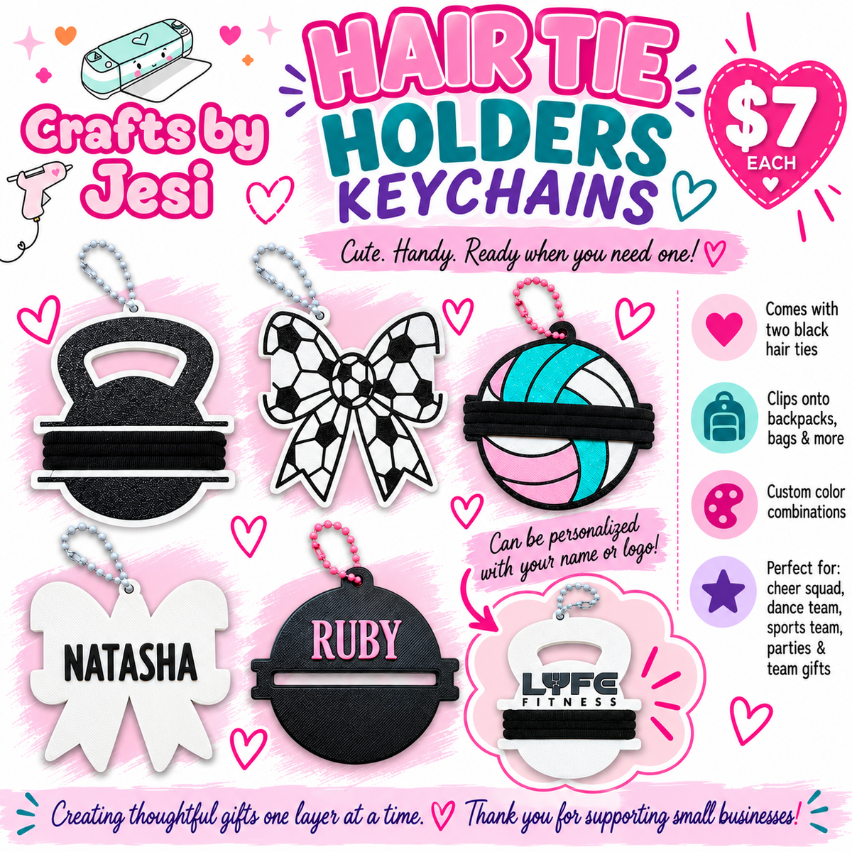 Personalized Hair Tie Holder Keychain